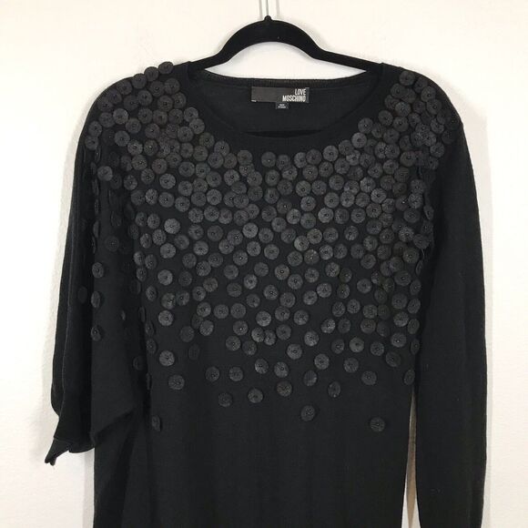 Love Moschino Black Tunic Sweater Size Medium? Asym Sleeve Knit Wool Blend. - Picture 2 of 10